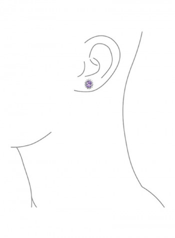 925 Sterling Silver 3 Ct Cubic Zirconia Crown Halo Simulated Amethyst Stud Earrings