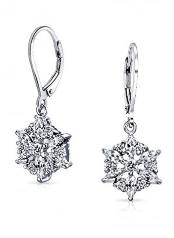 925 Sterling Silver Snowflake Pattern Dangle Earrings