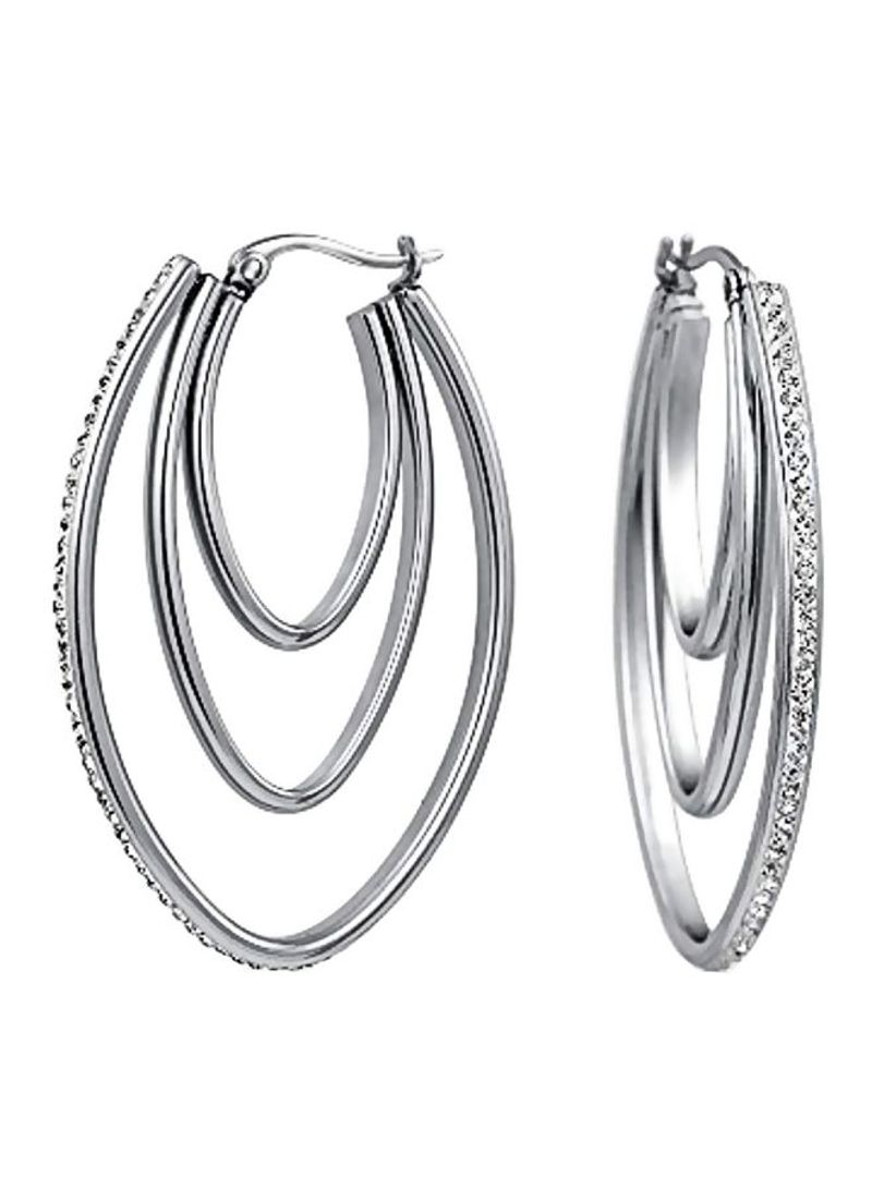 Stainless Steel Crystal Studed Triple Hoop Earrings