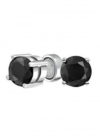 925 Sterling Silver Cubic Zirconia Studded Solitaire Magnetic Stud Earrings
