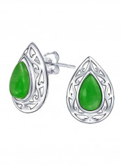 925 Sterling Silver Jade Studded Teardrop Earrings
