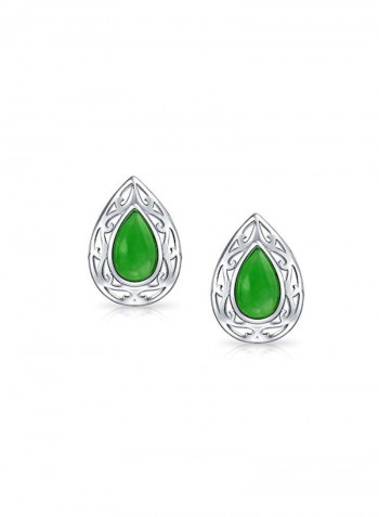 925 Sterling Silver Jade Studded Teardrop Earrings