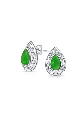 925 Sterling Silver Jade Studded Teardrop Earrings