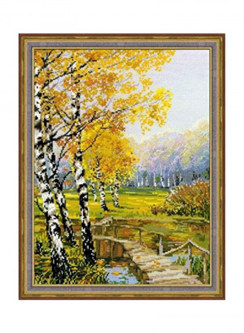 The Birches Counted Cross Stitch Kit Yellow/Green/White