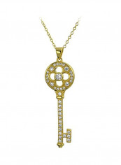 14 Karat Gold Plated Sterling Silver Cubic Zirconia Pendant Studded Pendant Necklace