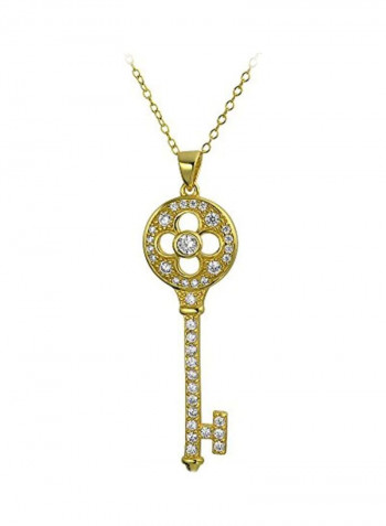 14 Karat Gold Plated Sterling Silver Cubic Zirconia Pendant Studded Pendant Necklace