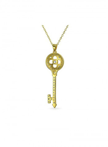 14 Karat Gold Plated Sterling Silver Cubic Zirconia Pendant Studded Pendant Necklace