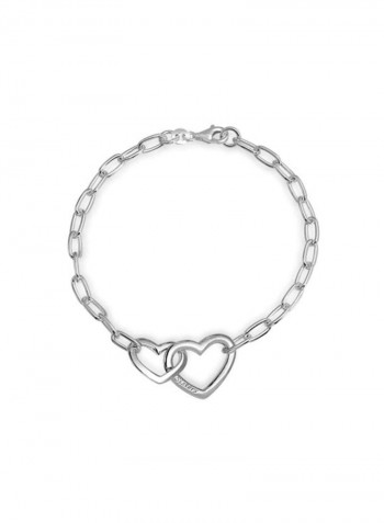 925 Sterling Silver Interlocking Hearts Link Bracelet