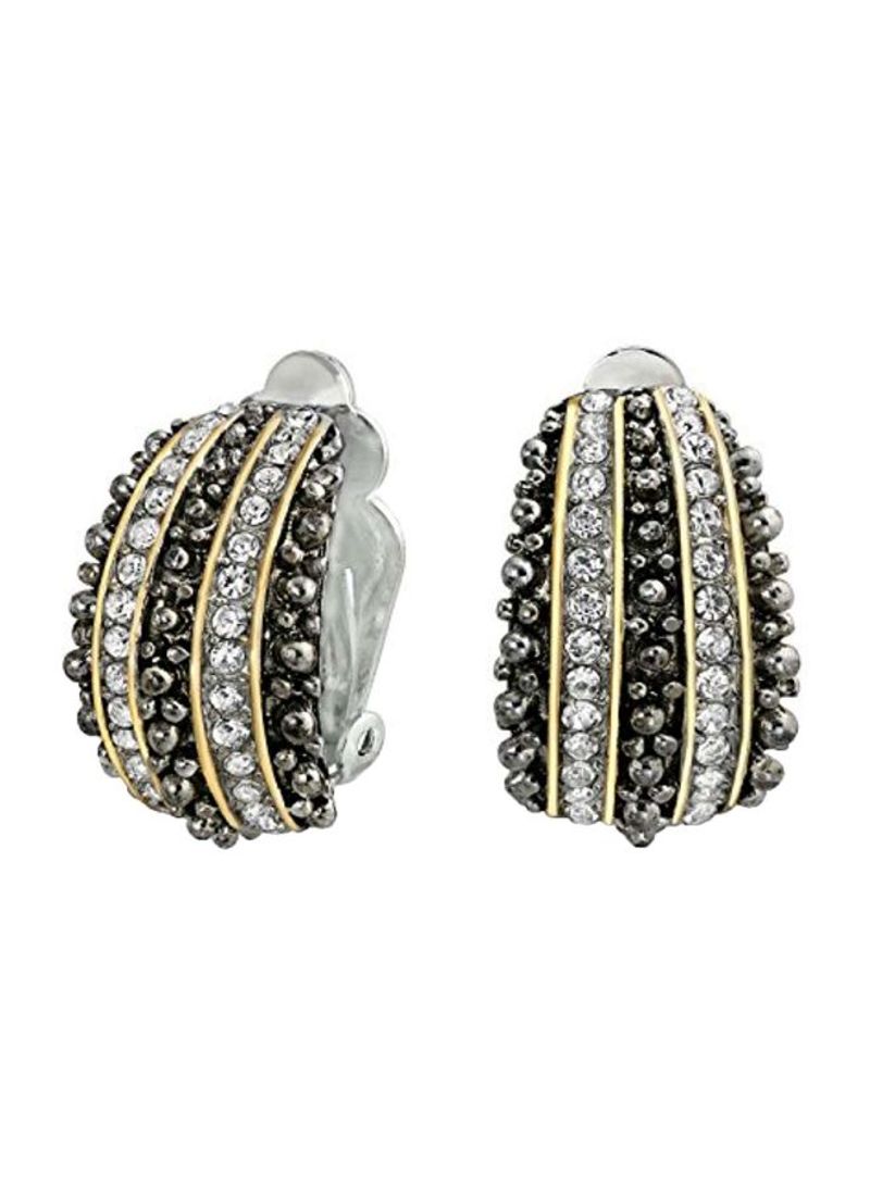 14K Gold Plated Crystal Studded Clip On Earrings Black/Gold