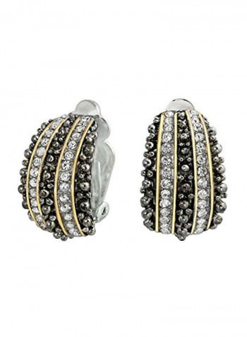 14K Gold Plated Crystal Studded Clip On Earrings Black/Gold
