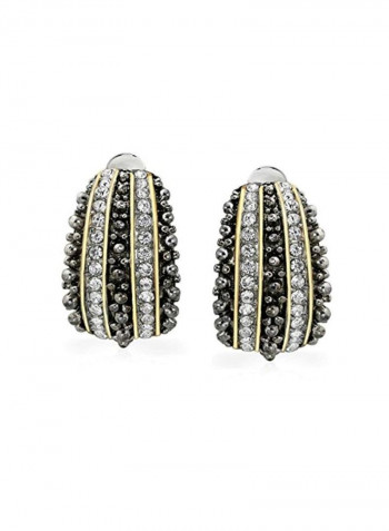 14K Gold Plated Crystal Studded Clip On Earrings Black/Gold