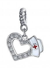 925 Sterling Silver Cubic Zirconia And Enamel Studded Nurse Hat Bracelet Bead