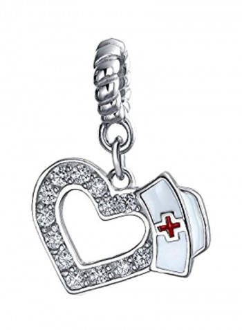925 Sterling Silver Cubic Zirconia And Enamel Studded Nurse Hat Bracelet Bead