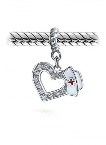 925 Sterling Silver Cubic Zirconia And Enamel Studded Nurse Hat Bracelet Bead