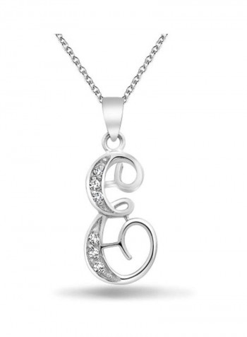 925 Sterling Silver Cubic Zirconia Studded E Letter Pendant Necklace
