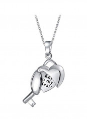 925 Sterling Silver Heart Key Locket Shape Pendant Necklace