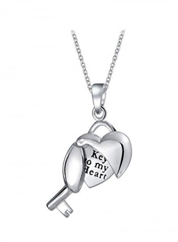 925 Sterling Silver Heart Key Locket Shape Pendant Necklace
