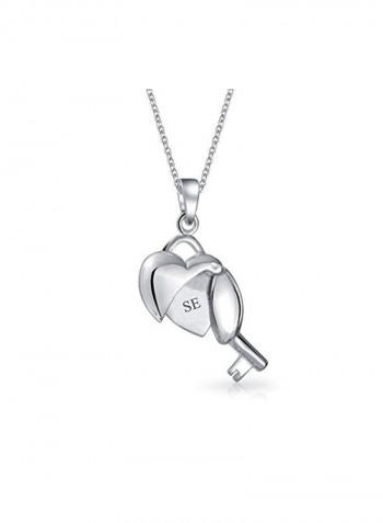 925 Sterling Silver Heart Key Locket Shape Pendant Necklace