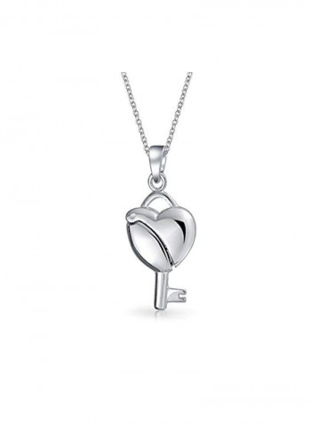 925 Sterling Silver Heart Key Locket Shape Pendant Necklace