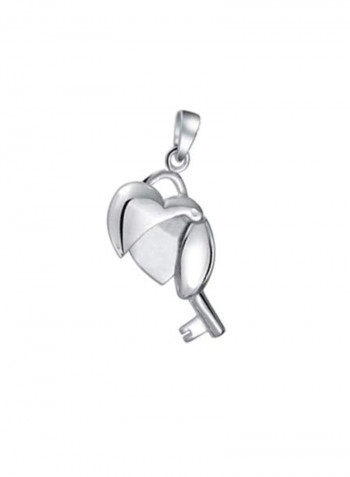 925 Sterling Silver Heart Key Locket Shape Pendant Necklace