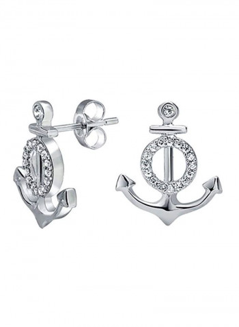 925 Sterling Silver Boat Anchor Cubic Zirconia Studded Earrings