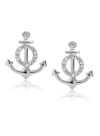 925 Sterling Silver Boat Anchor Cubic Zirconia Studded Earrings