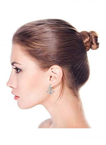 925 Sterling Silver Boat Anchor Cubic Zirconia Studded Earrings