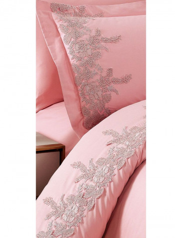 6-Piece Lace Duvet Cover Set  Cotton Pink 220 x 240cm