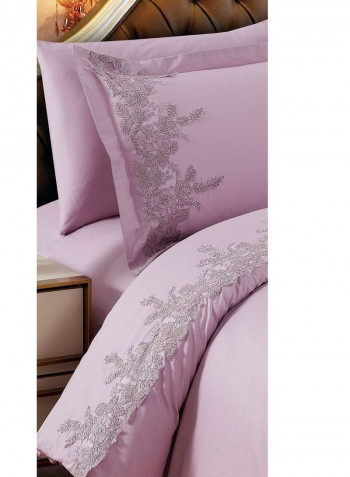 6-Piece Lace Duvet Cover Set Cotton Purple 220 x 240cm