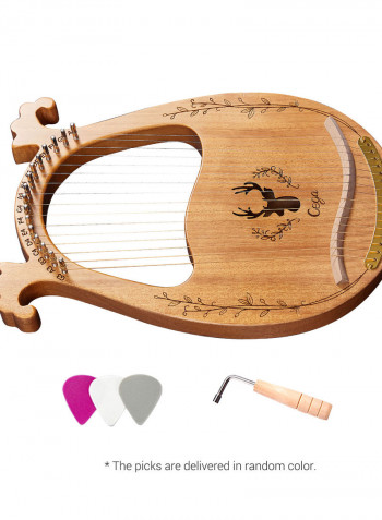 16 Stings Lyre Harp Features Wooden Resonance Box Brown
