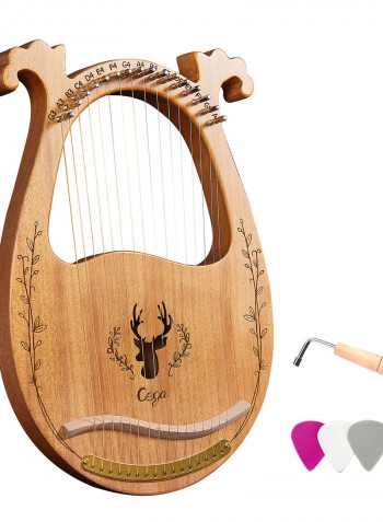16 Stings Lyre Harp Features Wooden Resonance Box Brown