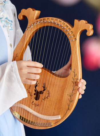 16 Stings Lyre Harp Features Wooden Resonance Box Brown