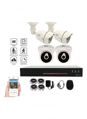 DIY 1080P 4CH Home And Office Security Camera, Surveillance CCTV AHD Kit With DVR Full HD 2 Dome Camera/Indoor Camera And 2 Bullet Camera/Outdoor Camera ( Complete set ) No HDD