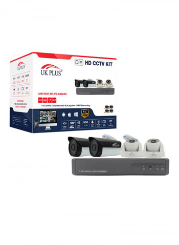 DIY 1080P 4CH Home And Office Security Camera, Surveillance CCTV AHD Kit With DVR Full HD 2 Dome Camera/Indoor Camera And 2 Bullet Camera/Outdoor Camera ( Complete set ) No HDD