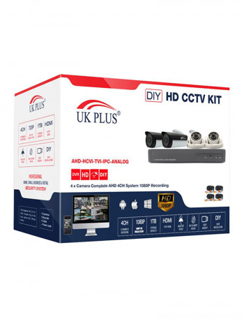 DIY 1080P 4CH Home And Office Security Camera, Surveillance CCTV AHD Kit With DVR Full HD 2 Dome Camera/Indoor Camera And 2 Bullet Camera/Outdoor Camera ( Complete set ) No HDD