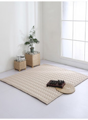 Solid Plaids Pattern Comfy Floor Rug Beige 70(W)x180(L)centimeter