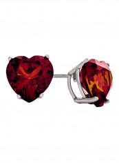 Sterling Silver Heart Shaped Garnet Stud Earrings