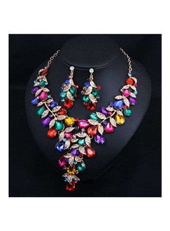 Alloy Crystal Studded Necklace And Earrings Sets
