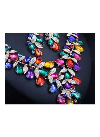 Alloy Crystal Studded Necklace And Earrings Sets