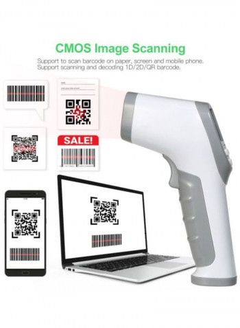 3-In-1 Handheld Barcode Scanner White/Grey