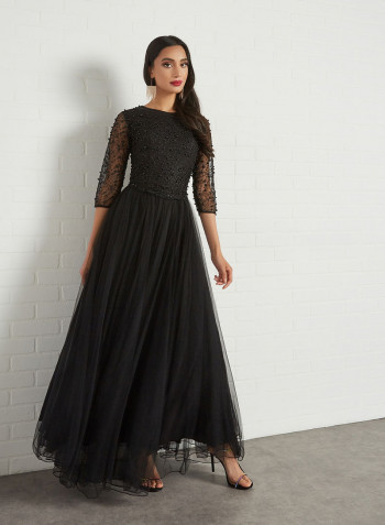 Embellished A-Line Dress Black