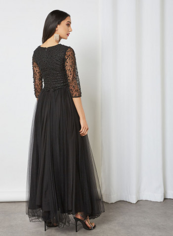 Embellished A-Line Dress Black