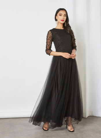 Embellished A-Line Dress Black