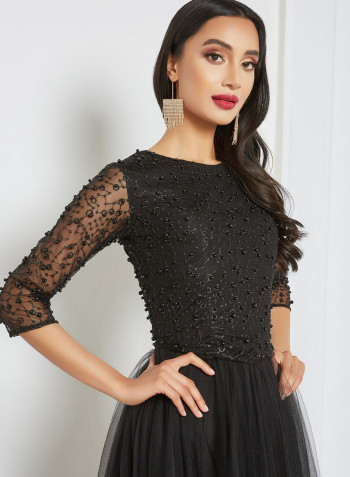 Embellished A-Line Dress Black