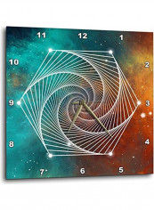 Sacred Octagon Geometry On A Teal And Galaxy Background Wall Clock Orange/Blue 10x10inch