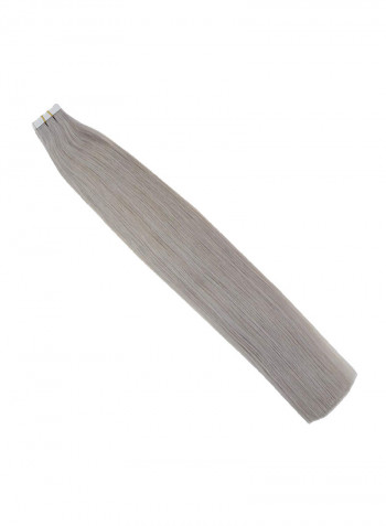 10-Piece Straight Seamless Adhesive Human Hair Extension Grey 18inch
