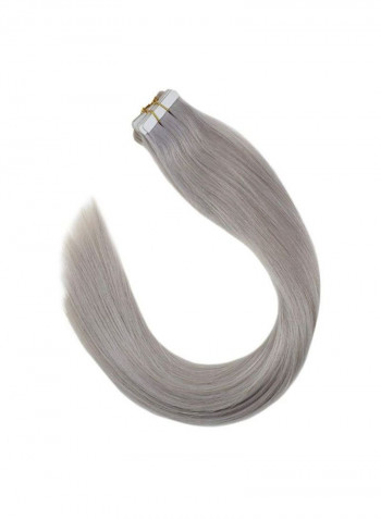 10-Piece Straight Seamless Adhesive Human Hair Extension Grey 18inch