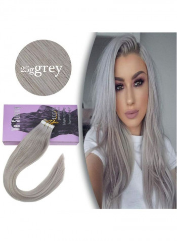 10-Piece Straight Seamless Adhesive Human Hair Extension Grey 18inch