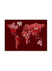 World Text Map 3 Canvas Wall Art Multicolour 14 x 19inch