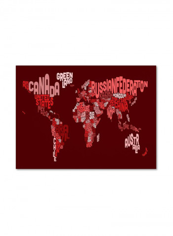World Text Map 3 Canvas Wall Art Multicolour 14 x 19inch